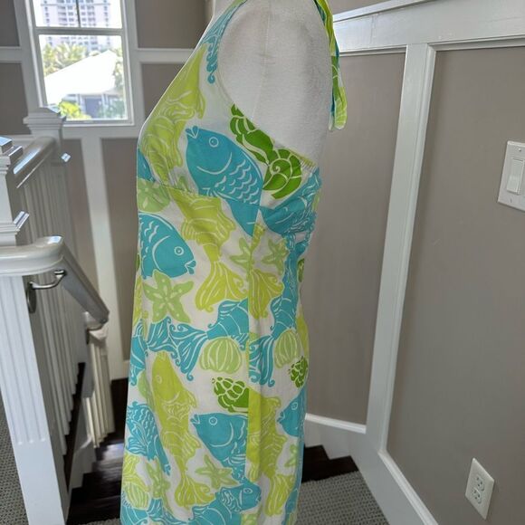 Lilly Pulitzer blue and green, Sea Life print halter dress. - Picture 3 of 4